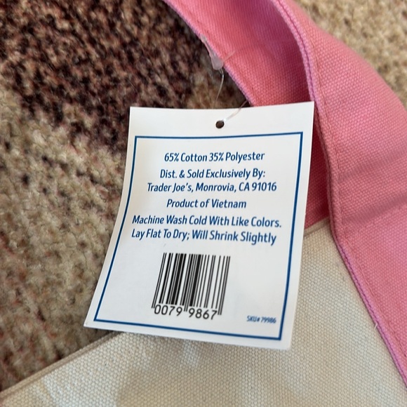Trader Joe’s, mini pastel canvas tote bag in pink - Picture 3 of 5